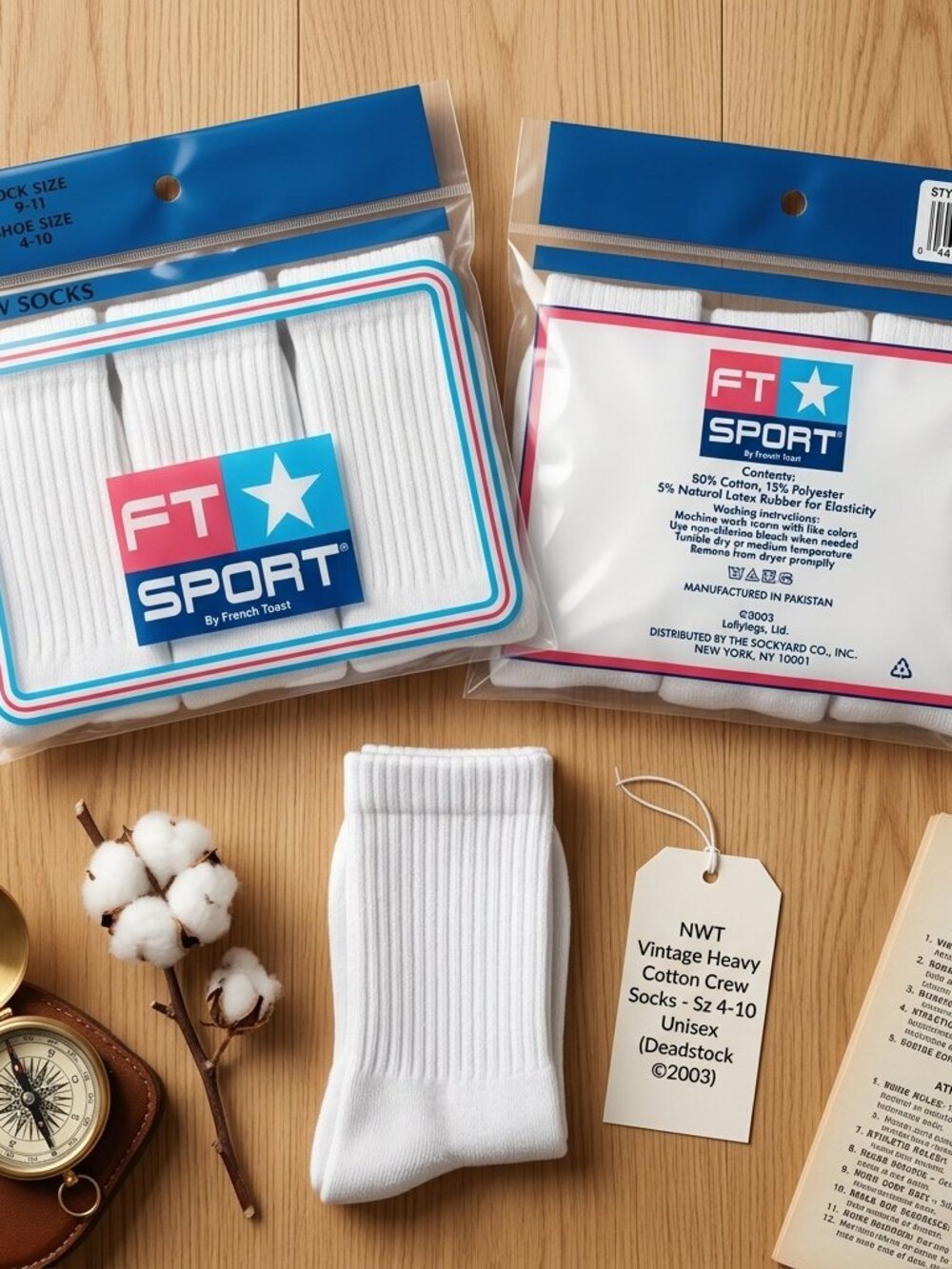 VTG! NWT French Toast Unisex 3-Pair Crew Socks Shoe Size 4-10 Heavy Cotton Comfy